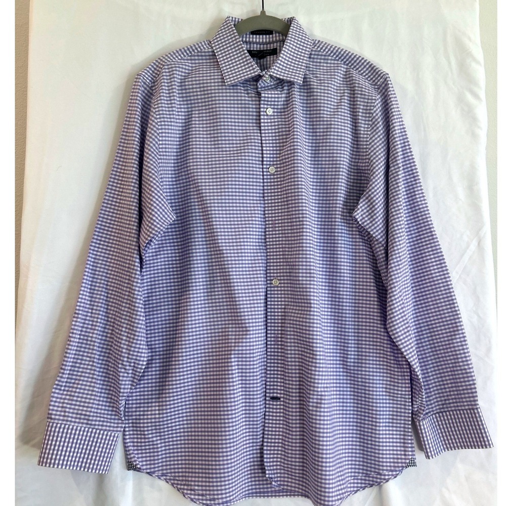 Banana Republic Camden Fit Shirt Mens L Purple Gingham Non-Iron Cotton Stretch
